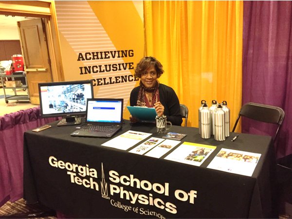 Shaun Ashley, REU coordinator for the School of Physics, recruits students at the 2018 meeting of the National Society of Black Physicists. (Photo Shaun Ashley)