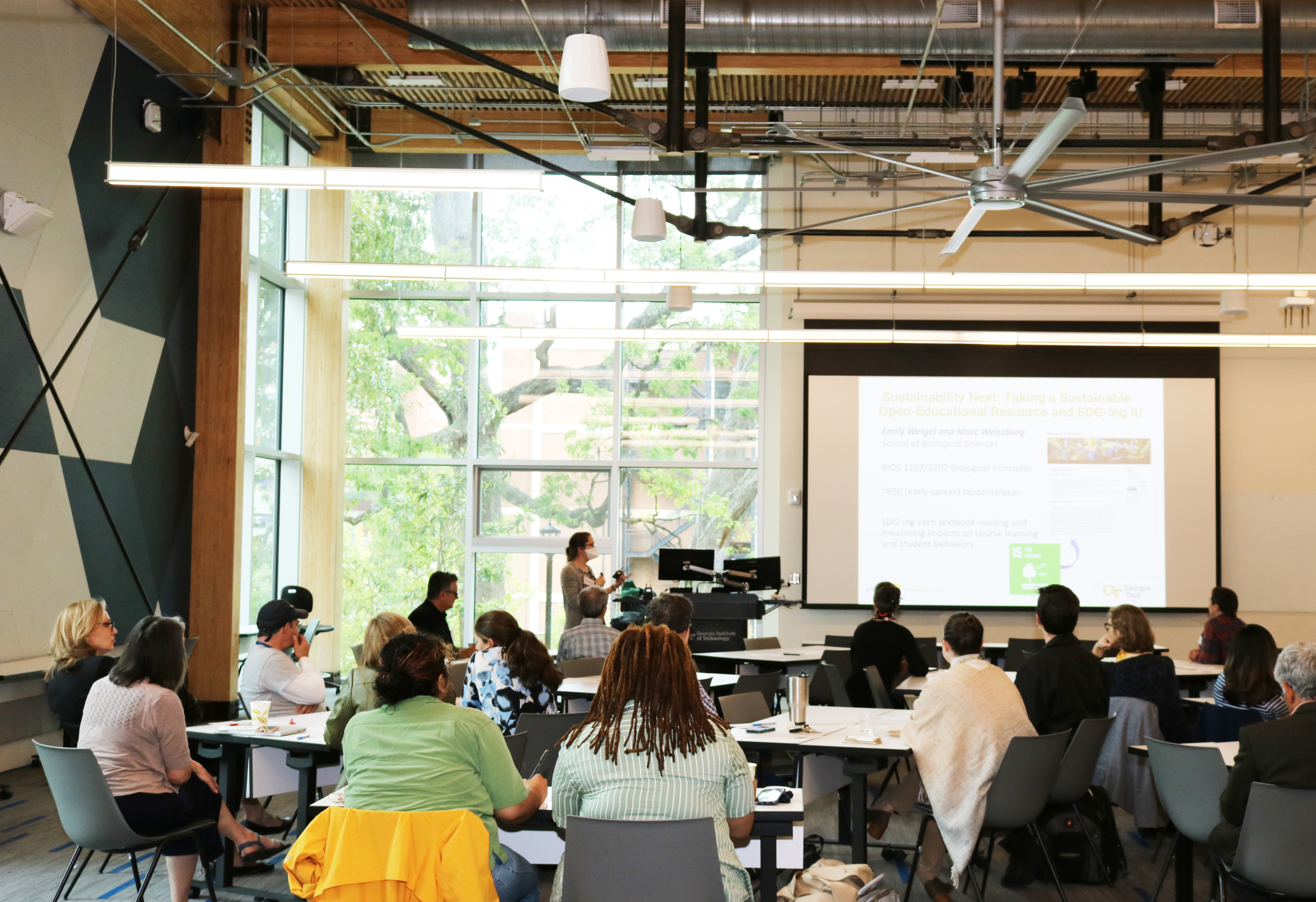 Georgia Tech researchers give presentations on their Undergraduate Sustainability Education Innovation Grants during a recent 