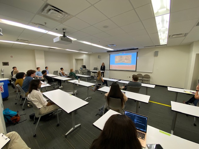 Students prepare to present their research at the School of Earth and Atmospheric Sciences REU July 13. (Photo Renay San Miguel)