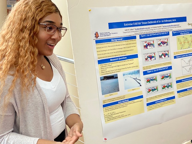 Faith Colbert, rising senior at North Carolina A&T, presents during the Aquatic Chemical Ecology REU on July 20.  (Photo Renay San Miguel)